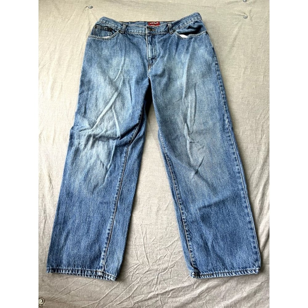 Chaps Pants Mens 36 Blue‎ Denim Belted Zip Pocketed Jeans Men 36x29.